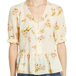 Madewell Courtyard Carnation Retro Vintage Floral Top Plus Size XXL Yellow NEW